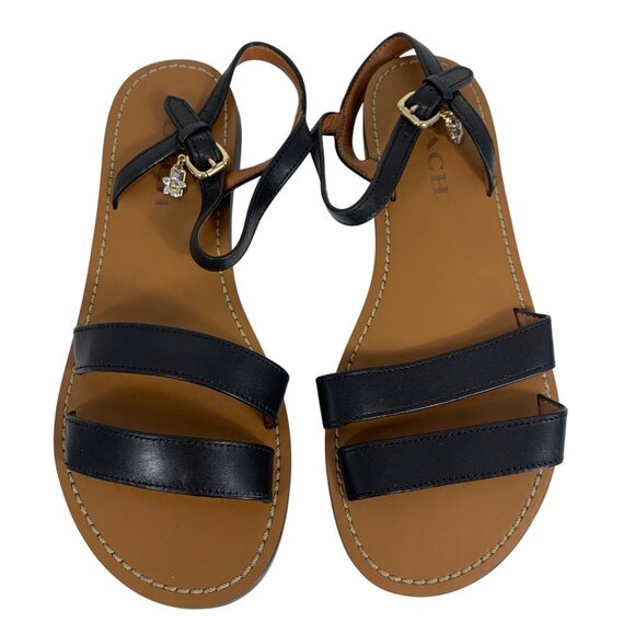 COACH FG1009 Black Leather Strappy Sandals Star Charm Womens SZ 5.5B - Picture 1 of 4